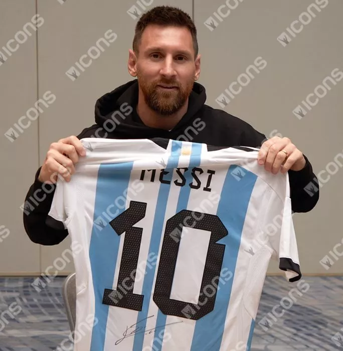 Julian Alvarez & Lionel Messi Signed Argentina Home Shirts