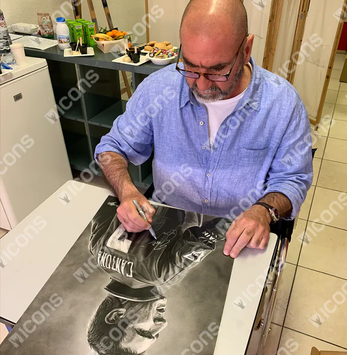 Original Eric Cantona Signed and Premium Framed Tribute Artwork