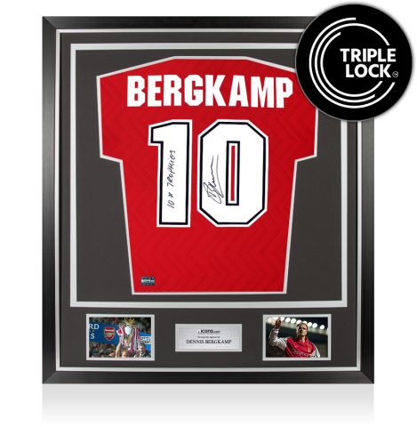 Dennis Bergkamp Back Arsenal 1996-98 Home Shirt - 10x Trophies Inscription In Classic Frame