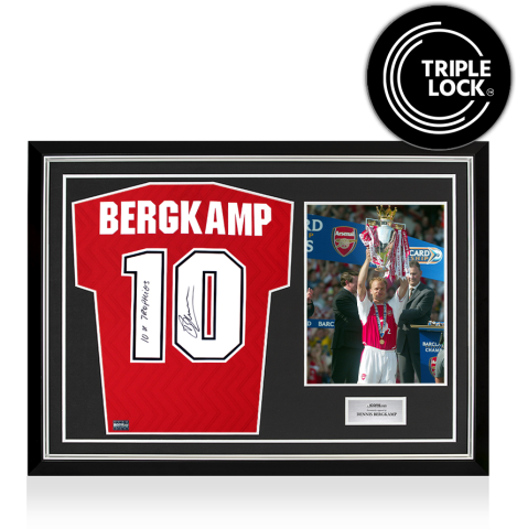 Dennis Bergkamp Back Arsenal 1996-98 Home Shirt - 10x Trophies Inscription In Hero Frame: Option 1