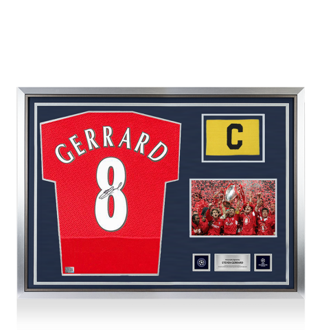 Steven Gerrard Official UEFA Champions League Back Signed and Hero Framed Liverpool 2005 Home Shirt - Captain's Edition Steven Gerrard Official UEFA Champions League Back Signed and Hero Framed Liverpool 2005 Home Shirt - Captain's Edition