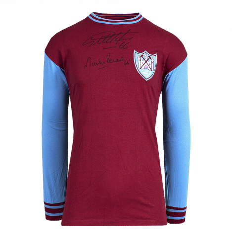 Martin Peters & Geoff Hurst Front Signed West Ham 1965-66 Home Shirt