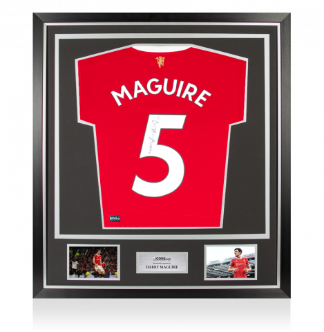 Harry Maguire Back Signed Manchester United 2021-22 Home Shirt With Fan Style Number In Classic Frame