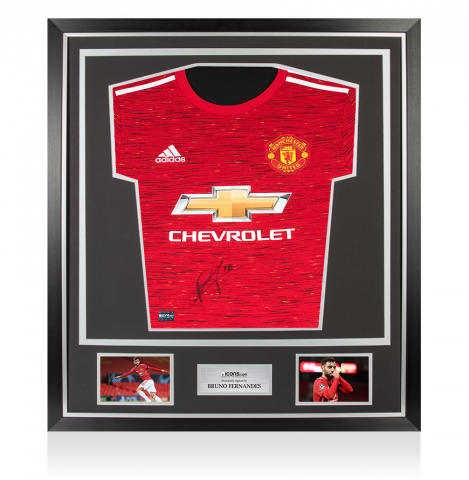 Bruno Fernandes Front Signed Manchester United 2020-21 Home Shirt In Classic Frame