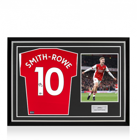 Emile Smith Rowe Back Signed Arsenal 2021-22 Home Shirt In Hero Frame: Option 1 Emile Smith Rowe Back Signed Arsenal 2021-22 Home Shirt In Hero Frame: Option 1