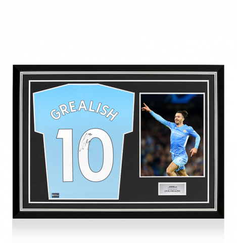 Jack Grealish Back Signed Manchester City 2021-22 Home Shirt In Hero Frame: Option 1