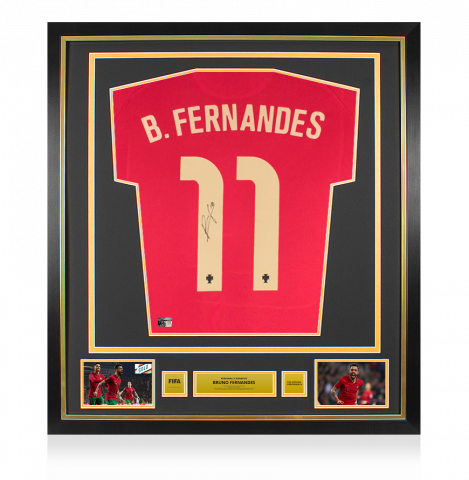 Bruno Fernandes Official FIFA World Cup™ Back Signed and Framed Portugal 2020-21 Home Shirt