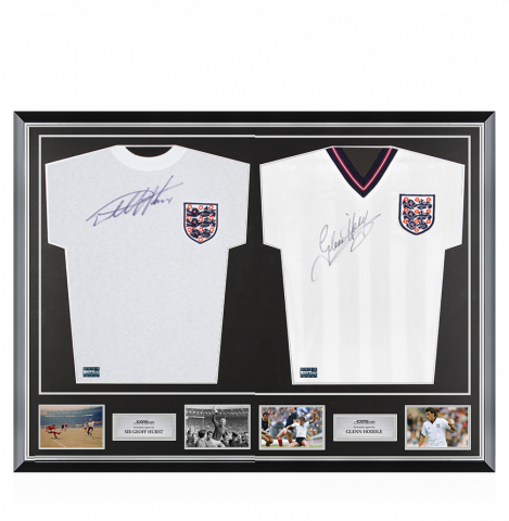 Geoff Hurst & Glenn Hoddle Signed England Shirts In Classic Dual Frame
