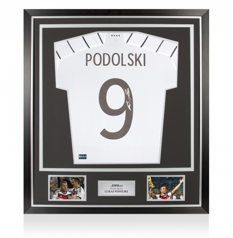 Lukas Podolski Back Signed Germany 2020-21 Home Shirt With Fan Style Number In Classic Frame Lukas Podolski Back Signed Germany 2020-21 Home Shirt With Fan Style Number In Classic Frame
