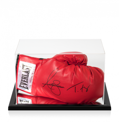 Anthony Joshua & Tyson Fury Signed Red Everlast Boxing Glove In Acrylic Case