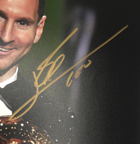 Lionel Messi Official Autographed Photo In Black Wooden Frame: 2023 Ballon d'Or Winner