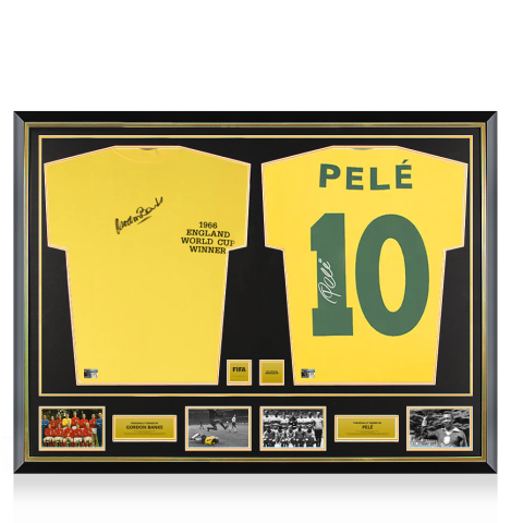 Gordon Banks England & Pele Brazil Official FIFA World Cup™ Signed and Dual Framed Shirts