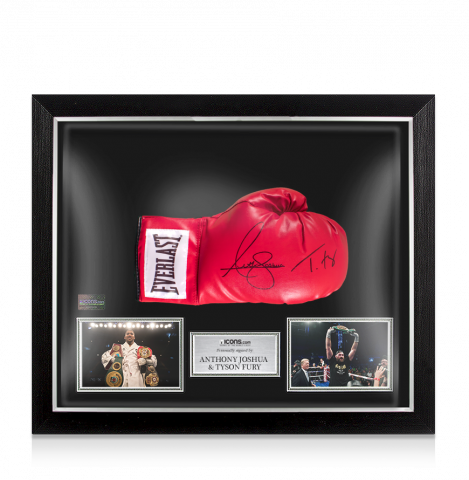 Anthony Joshua & Tyson Fury Signed Red Everlast Boxing Glove In Bubble Frame: Option 1