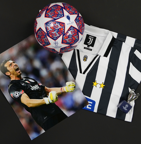 Gianluigi Buffon Official UEFA Champions League Back Signed and Framed Juventus 2024-25 Goalkeeper Shirt - Platinum Bundle