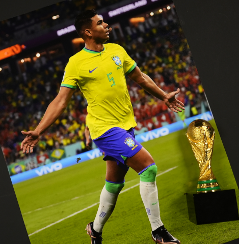 Casemiro Official FIFA World Cup™ Back Signed and Framed Brazil 2024 Home Shirt with Fan Style Number - Silver Bundle