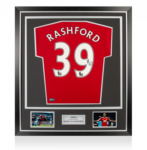 Marcus Rashford Back Signed Manchester United Home Shirt In Classic Frame Marcus Rashford Back Signed Manchester United Home Shirt In Classic Frame