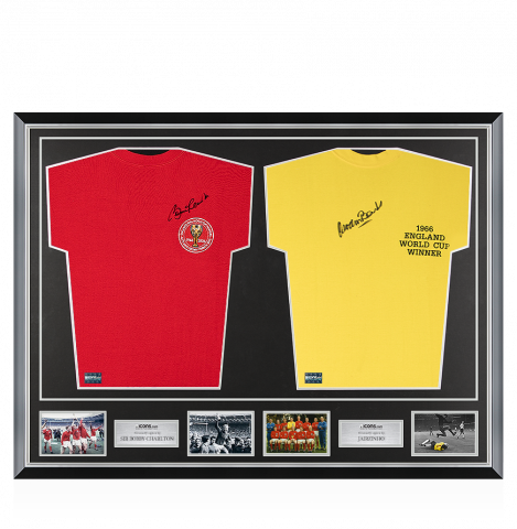 Sir Bobby Charlton & Gordon Banks Signed England Shirts In Classic Dual Frame