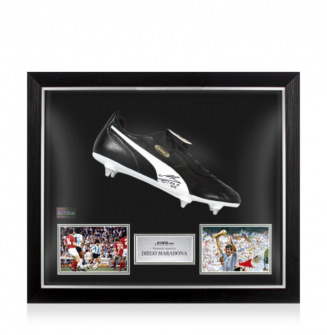 Denis Law Signed Black and Red Puma Boot In Bubble Frame Option 1