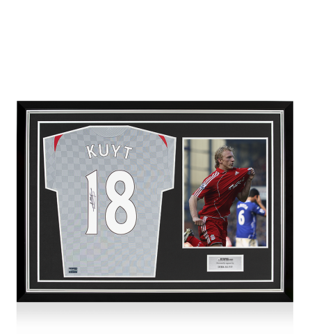 Dirk Kuyt Back Signed Liverpool FC 2008-10 Away Shirt In Hero Frame: Option 1