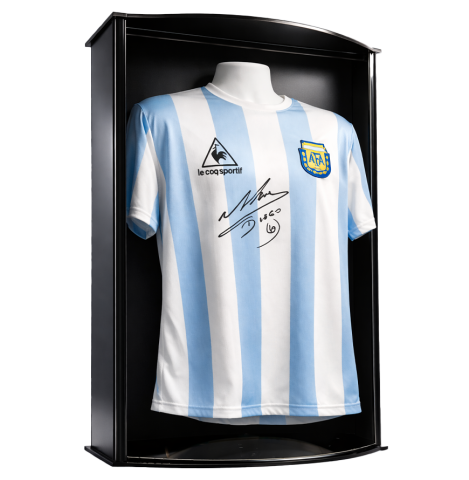 Diego Maradona Front Signed Argentina 1986 Home Shirt In Icons Premier Display