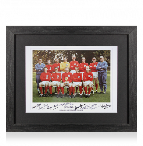 England 1966 Photo Signed By Nine In Black Wooden Frame: Team Photo