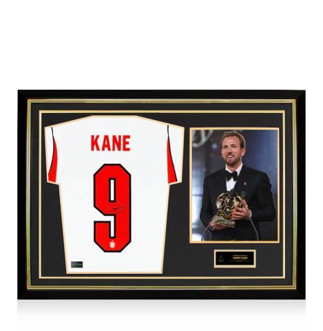 PRE-ORDER Harry Kane Official Ballon d'Or™ Back Signed and Hero Framed England 2026 Home Shirt