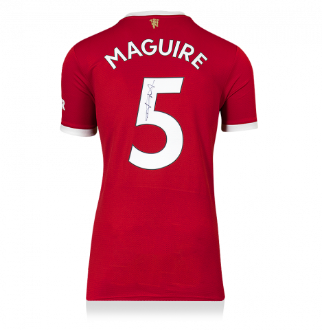 Harry Maguire Back Signed Manchester United 2021-22 Home Shirt With Fan Style Number