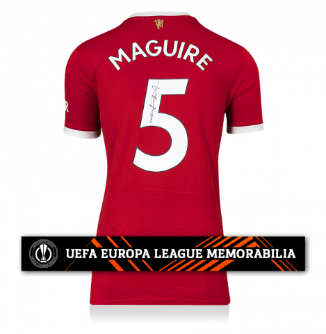 Harry Maguire Official UEFA Europa League Back Signed Manchester United 2021-22 Home Shirt With Fan Style Number