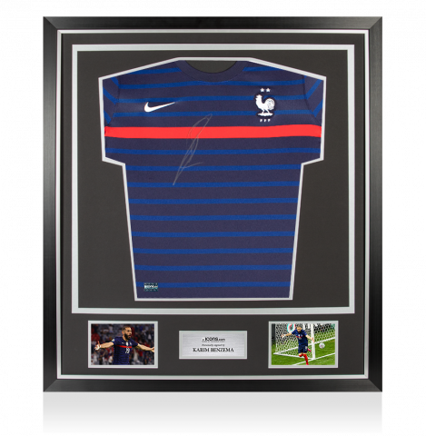 Karim Benzema Front Signed France 2020-21 Home Shirt In Classic Frame