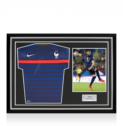 Karim Benzema Front Signed France 2020-21 Home Shirt In Hero Frame: Option 1