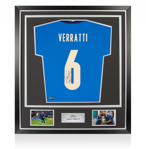 Marco Verratti Back Signed Italy 2020 Home Shirt with Fan Style Numbers In Classic Frame