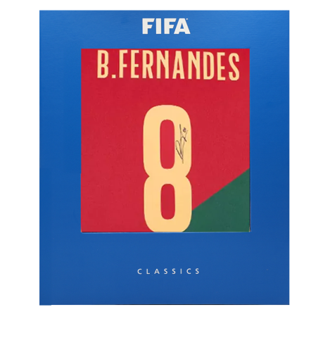 Bruno Fernandes Official FIFA World Cup™ Signed Portugal 2022-23 Home Shirt With Fan Style Numbers In Deluxe Packaging Bruno Fernandes Official FIFA World Cup™ Signed Portugal 2022-23 Home Shirt With Fan Style Numbers In Deluxe Packaging