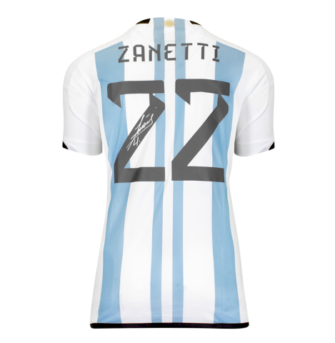 Javier Zanetti Official FIFA World Cup™ Back Signed Modern Argentina 2022-23 Home Shirt With Fan Style Numbers In Deluxe Packaging