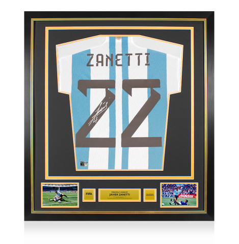 Javier Zanetti Official FIFA World Cup™ Back Signed and Framed Modern Argentina 2022-23 Home Shirt With Fan Style Numbers 