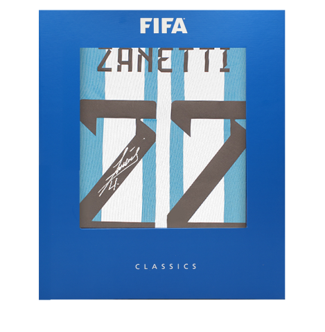 Javier Zanetti Official FIFA World Cup™ Back Signed Modern Argentina 2022-23 Home Shirt With Fan Style Numbers In Deluxe Packaging