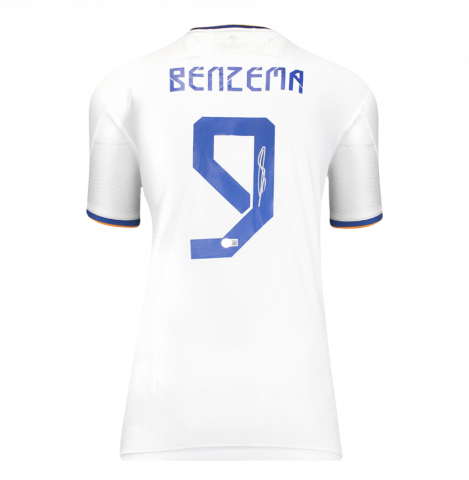 Karim Benzema Back Signed Real Madrid 2021-22 Home Shirt with Fan Style Numbers