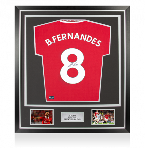 Bruno Fernandes Back Signed Manchester United 2022-23 Home Shirt With Fan Style Number In Classic Frame