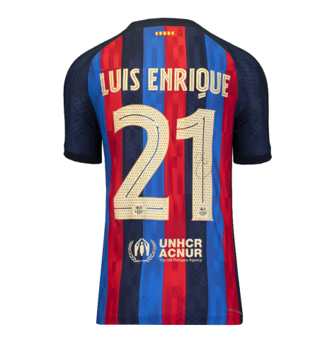 Luis Enrique Back Autographed Modern FC Barcelona Home Jersey
