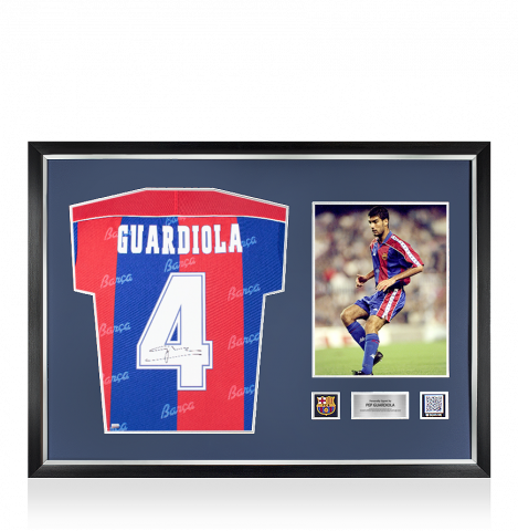 Pep Guardiola Official FC Barcelona Back Signed and Framed 1994 Home Shirt
