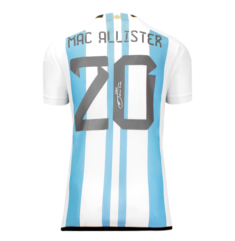 Alexis Mac Allister Official 2026 FIFA World Cup™ Back Signed Argentina 2022 Home Shirt In Deluxe Packaging