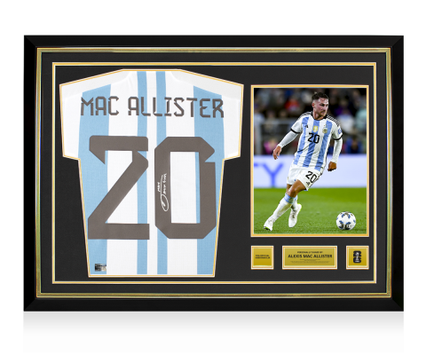 Alexis Mac Allister Official 2026 FIFA World Cup™ Back Signed and Hero Framed Argentina 2022-23 Home Shirt 