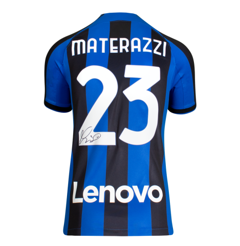 Marco Materazzi Official UEFA Europa League Back Signed Modern Internazionale Home Shirt In Deluxe Packaging