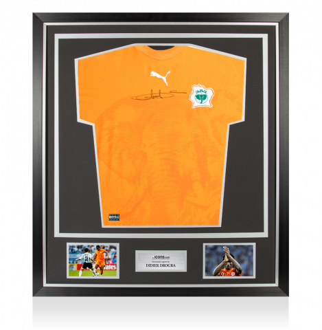 Didier Drogba Front Signed Ivory Coast 2006-07 Home Shirt In Classic Frame