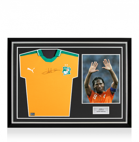 Didier Drogba Front Signed Ivory Coast 2016-17 Home Shirt In Hero Frame: Option 1