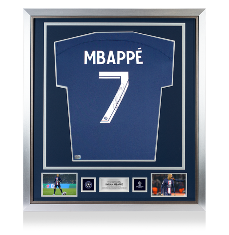 Kylian Mbappe Official UEFA Champions League Back Autographed and Framed Paris Saint-Germain 2022-23 Home Jersey
