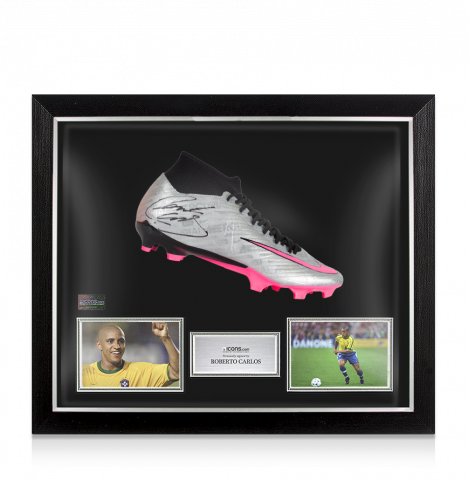 Roberto Carlos Signed Silver Nike Mercurial Superfly Boot In Bubble Frame: Option 1