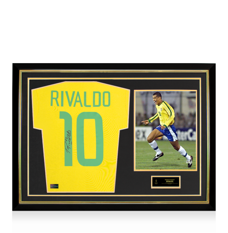 Rivaldo Official Ballon d'Or™ Back Signed and Hero Framed Brazil 1970 Retro T-Shirt