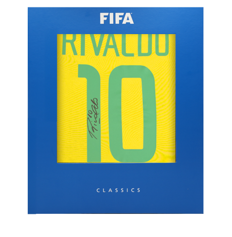 Rivaldo Official FIFA World Cup™ Back Signed Brazil Retro Home Shirt In Deluxe Packaging