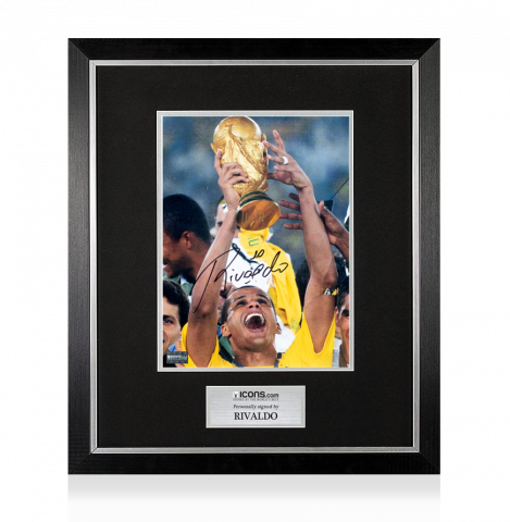 Rivaldo Signed Brazil Photo In Premium Photo Frame: 2002 FIFA World Cup Winner