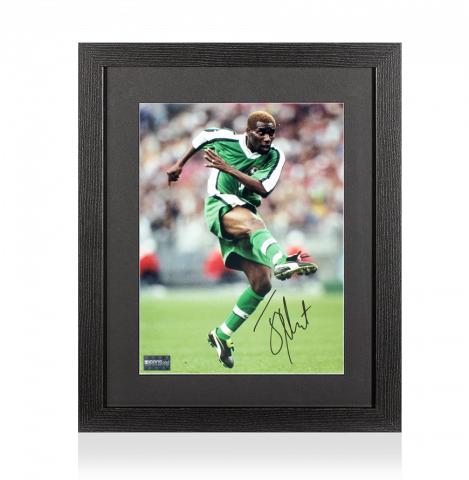 Jay-Jay Okocha Signed Nigeria Photo In Black Wooden Frame